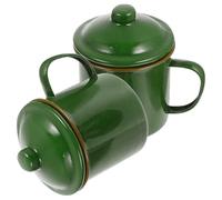 TIDTALEO 2pcs Enamel Cups with Lid Vintage Coffee Cup Multi-Function Water Sturdy Retro Design Easy to Clean Practical Enamel Campfire Mug for Office and Outdoor Use