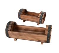 TIDTALEO 2PCS Half Barrel Garden Planter Set, Carbonized Rustic Wooden Flower Pots for Outdoor Use, Small and Large Wood Planters Suitable for Garden Decorations