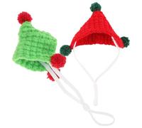 TIDTALEO 2pcs Hamster Hat Knitted Pet Hat Triangle Yarn Green and Red Cute Photo Prop for Hamsters and Small Pets