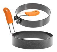TIDTALEO 2pcs Non-Stick Orange Egg Ring Mold with Rubber Handle, Stainless Steel Round Pancake and Sandwich Cooking Rings for Breakfast Frying, Kitchen DIY Egg Frying Tool Set