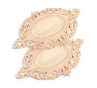 TIDTALEO 2pcs Oval Wooden Carving Appliques 22x15cm Unpainted Solid Wood Furniture Decals Cabinet Decor Wood Carved Flower Onlay for Home and Dining Room