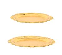 TIDTALEO 2pcs Passover Seder Plates Set Golden Iron Pesach Serving Dishes with Jerusalem-Themed Reliefs, Round Decorative Centerpieces for Holiday Party and Jewish Hostess Table Decor