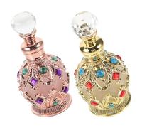 TIDTALEO 2pcs Vintage Decorative Perfume Bottles 15ml Refillable Glass Fragrance Containers with Metal Spray Atomizer for Travel and Home Décor in Luxurious Middle Eastern Style