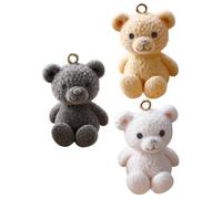 TIDTALEO 3pcs Assorted Colour Plush Bear Charm Bracelets with Hanging Ring, Plastic Flocking Material, No Fading, for DIY Keychains and Home Decoration Accessories