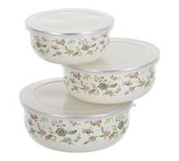 TIDTALEO 3pcs Enamel Covered Mixing Bowls Set with Airtight Lids, Nesting Design, Deformation Resistant Vintage Round Bowls for Kitchen Food Prep and Meal Preparation