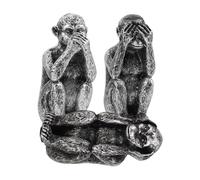 TIDTALEO 3pcs Resin Monkey Figurine with See No Evil Design Artistic Animal Statues with Fine Detailing Elegant Home Decor for Desk Shelf Living Room Silver Tone
