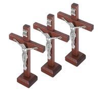 TIDTALEO 3pcs Wooden Christian Standing Cross with Sturdy Base Catholic Tabletop Crucifix for Home Church Altar Religious Faith Decor Symbol of Devotion and Inspiration