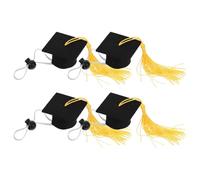 TIDTALEO 4pcs Mini Pet Bachelor Cap Graduation Festival Accessories for Small Pets and Hedgehogs, Comfortable Cloth Doll Doctoral Hats with Yellow Tassels, Graduation Season Photo Props