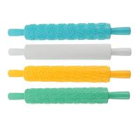 TIDTALEO 4pcs Plastic Embossed Rolling Pin for Baking Cookies Pizza Pastry with Easy-Grip Handle Food-Grade Design for Home DIY Use Random Color