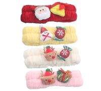 TIDTALEO 4pcs Plush Flannel Christmas Headband for Face Wash Makeup Spa Soft Elastic Hair Accessories Headband Snowman Reindeer Design