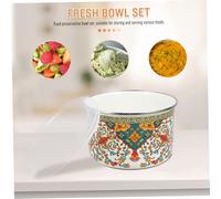 TIDTALEO 5pcs Vintage Enamel Soup Bowls with Transparent Lids Thickened Chinese Style Fruit and Mixing Bowls for Home Camping Restaurants Food Storage and Fresh Keeping