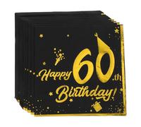 TIDTALEO 60th Birthday Gold Foil Paper Napkins 40pcs Black Background Large Decorative Dinner Napkins for Birthday Party Guest Bathroom and Cocktail Use