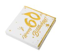 TIDTALEO 60th Birthday Party Paper Napkins 40pcs Disposable Hand Napkins White Base with Gold Foil Print for Celebration Guest Bathroom Use