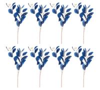 TIDTALEO 8pcs Artificial Eucalyptus Stems Pronged Leaves Real-touch Faux Eucalyptus Branches for Wedding Party Home Decor Blue