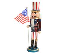 TIDTALEO American Style Wooden Nutcracker Soldier Ornament with Flag Decor Hand Painted Traditional Nut Soldier for Festival Tabletop and Shelf Decoration