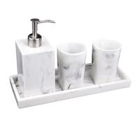 TIDTALEO Bathroom Soap Dispenser Set Includes Organizing Tray and Two Tooth-brushing Cups Resin Elegant Modern with Marble Pattern for Wedding Or Housewarming