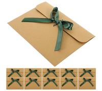 TIDTALEO Blank Surface Kraft Paper Envelopes 50Pcs Green Ribbon Bow for Note Paper and Invitation Cards