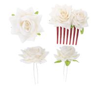 TIDTALEO Bridesmaid Hair Clip Set with Realistic White Rose Hair Comb, Secure Fit and Lifelike Finish, Made of Cloth and Metal, for Travel or Party Occasions