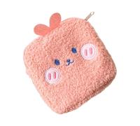 TIDTALEO Creative Cartoon Mini Sanitary Pad Bag with Zipper Portable Pink Rabbit Storage Pouch for Women Lightweight Plush Period Pouch for Pads Cards Keys and Toiletries
