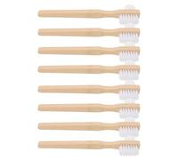 TIDTALEO Double Sided Denture Toothbrush Dual Brush Head Shape and Bamboo Ergonomic Handle for Comprehensive False Teeth Cleaning 8pcs with Medium Hardness Nylon Bristles at Home