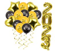 TIDTALEO Graduation Balloons Aluminum Foil with Black and Gold Stars and Hearts Senior Year Classroom Decor for Graduation Season Party Lightweight Congrats Balloons for Walls and Doors