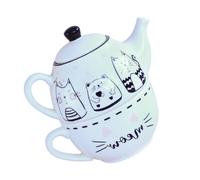 TIDTALEO Indoor Ceramic Cat Pattern Teapot and Cup Set for One with Elegant Design Tea Kit Suitable for Home and Small Group Tea Sessions