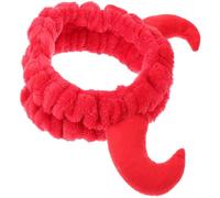 TIDTALEO Red Plush Horn Headband for Women, Soft Elastic Devil Horn Hairband Convenient for Washing Face, Time-saving Spa and Makeup Headband, Unique Cute Skincare Accessory
