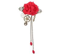 TIDTALEO Steampunk Gear Rose Hair Clip Red Gothic Tassel Crystal Cosplay Accessories for All-match Fashionable Hair Barrette for Lolita Hairstyles