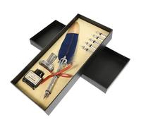 TIDTALEO Vintage Style Navy Quill Pen Set with Steel Nib for Writing Essays and Practice, Elegant Retro Calligraphy Dip Pen Kit with Inkwell, for Office and School Use
