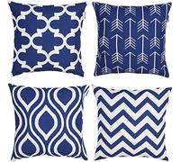 TIDWIACE Set of 4 Navy Blue Cushion Cover 45 x 45 cm Cotton and linen Decorative, Square Modern Outdoor Throw Pillow Cases for Sofa Bedroom 18 x 18 Inch With Invisible Zipper