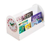 Tidy Books® Bookcase (3-10) -Wooden Book Caddy - Gets Kids Reading -Small Kids Bookcase - Montessori Childrens Book Storage with Removable Play Clock - Eco Friendly-The Original Since 2004 -White