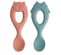 Tidy Tot Baby Weaning Spoons 2 Pack. Soft Tip Silicone Baby Led Weaning Spoons for Self Feeding Babies and Toddlers. Easy Grip Handle