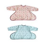 Tidy Tot®™ Cover & Catch™ 2 Pack Weaning Bib with Sleeves. Attach to Highchairs with Suction for Mess Proof Baby Feeding. 2 Waterproof Long Sleeved Bibs. Coverall BLW Bibs. Travel Bags Included.