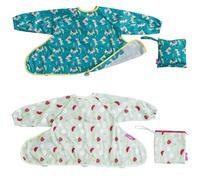 Tidy Tot®™ Cover & Catch™ 2 Pack Weaning Bib with Sleeves. Attach to Highchairs with Suction for Mess Proof Baby Feeding. 2 Waterproof Long Sleeved Bibs. Coverall BLW Bibs. Travel Bags Included.