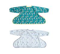Tidy Tot®™ Cover & Catch™ 2 Pack Weaning Bib with Sleeves. Attach to Highchairs with Suction for Mess Proof Baby Feeding. 2 Waterproof Long Sleeved Bibs. Coverall BLW Bibs. Travel Bags Included.