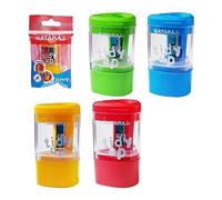 Tidy-Up Pencil Sharpeners, 2-in-1 Single Hole Tub Pot Sharpener Erasers, Multicolour, Pack of 4, Perfect School Office Home Use, iZOFAX Black Ball Pen