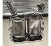 Tidy Up Your Countertop with This Practical Wall Mounted Stainless Steel Organizing Rack (银色+灰色筷筒)
