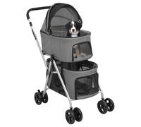 Tidyard 2-Layers Folding Dog Stroller Grey 83x48x97 cm Oxford Fabric cart Model172205