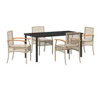 Tidyard 5 Piece Garden Dining Set with Cushions Beige Poly Rattan Garden Furniture Model3380830