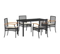 Tidyard 5 Piece Garden Dining Set with Cushions Black Poly Rattan Garden Furniture Model3380815
