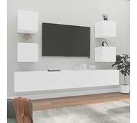 Tidyard 6 Piece Floating TV Cabinet Set Wall-mounted TV Storage Console Wall Storage Cupboard Set White Engineered Wood 1387