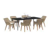 Tidyard 7 Piece Garden Dining Set Beige Poly Rattan Garden Furniture Model3261696