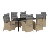 Tidyard 7 Piece Garden Dining Set with Cushions Beige Poly Rattan Patio Sets Model3380516