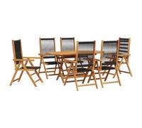 Tidyard 7-Piece Outdoor Dining Set - Black Acacia Wood with Poly Rattan