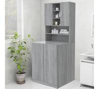 Tidyard Bathroom Laundry Cabinet with 2 Doors & 9 Compartments - Engineered Wood, Grey, Modern Design, Wall Attachment Required Model815946