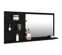 Tidyard Bathroom Mirror Bathroom Wall Mirror Toilet Mirror Wall Mounted Mirror With 3 Shelves Cosmetics Shelf Black 90x10.5x45 cm Chipboard