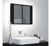 Tidyard Bathroom Mirror Cabinet Wall Mounted LED Mirror Cabinet Storage Unit Organizer With 2 Shelves Doors for Bathroom Black 60x12x45 cm