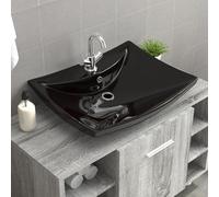 Tidyard Black Luxury Ceramic Basin Rectangular with Overflow & Faucet Hole Bathroom Sink Model140689