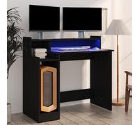 Tidyard Computer Desk, Writing Table, Home Office Desk Table, PC Workstation, PC Laptop Table with LED Lights Black 97x45x90 cm Engineered Wood Furniture