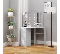 Tidyard Corner Dressing Table Makeup Table Bedroom Dressing Tables Vanity Table Modern Style with LED Concrete Grey 111x54x141.5 cm